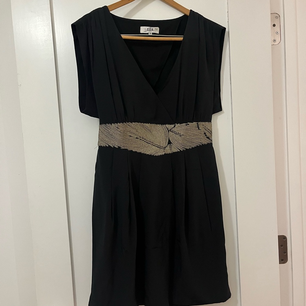 Tibi Black Mini Dress with Gold Detail